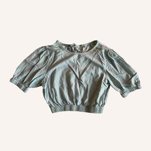 Rhythm. light wash denim shirt w/ drawstring collar, size small